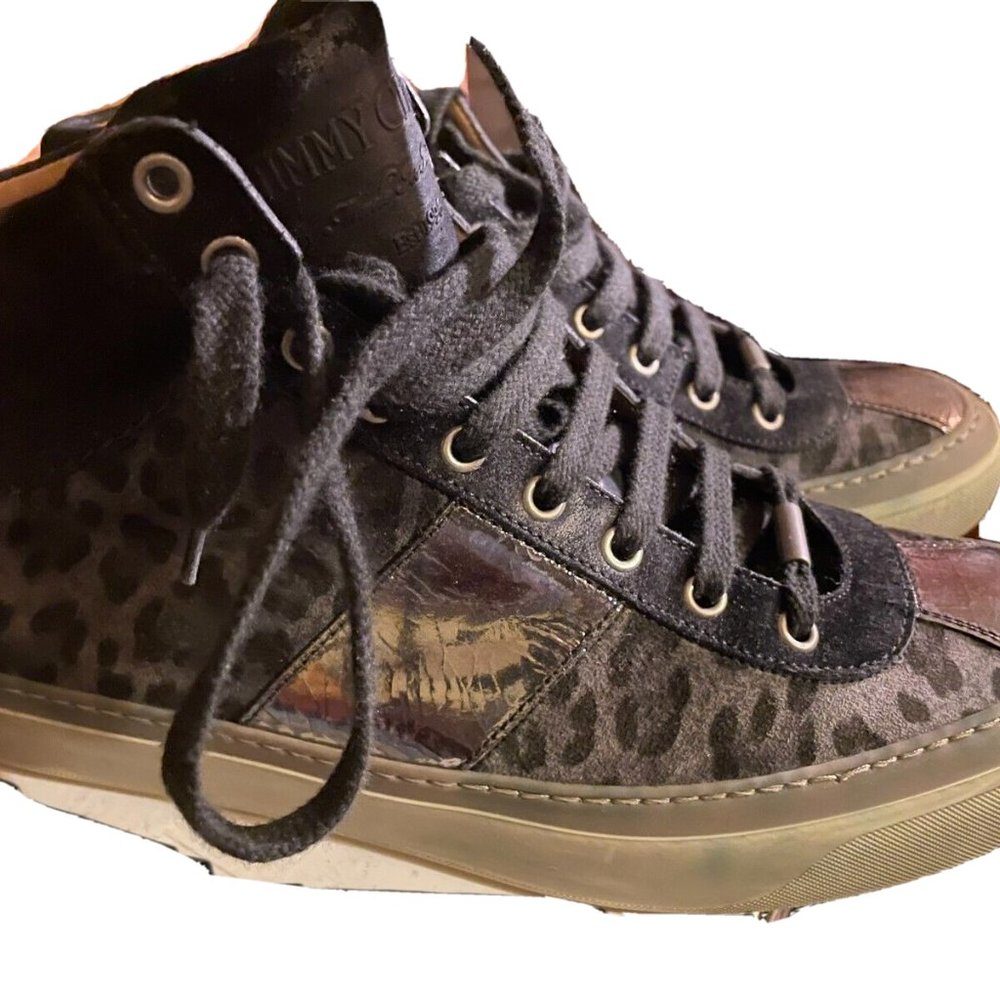 Jimmy Choo Belgravia Leopard men's black high-top sneakers US9 EU42